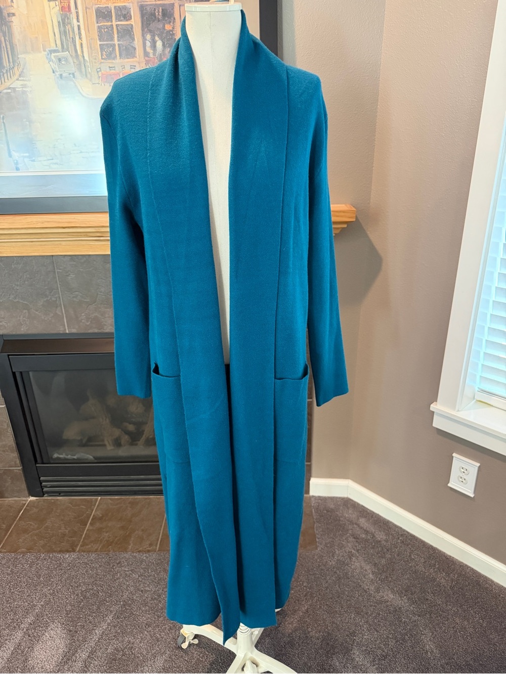 NWT Long Open-Front Women's Cardigan Sweater in Peacock Teal